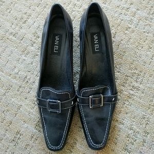 Desifner black block heeled shoes